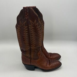 Sanders Womens 6B Brown Python Embroidered Western Cowgirl Boots